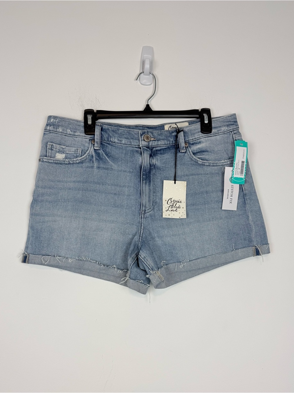 Cosmic Blue Love James High Rise Denim/Jean Distressed Shorts. Size 32. NWT